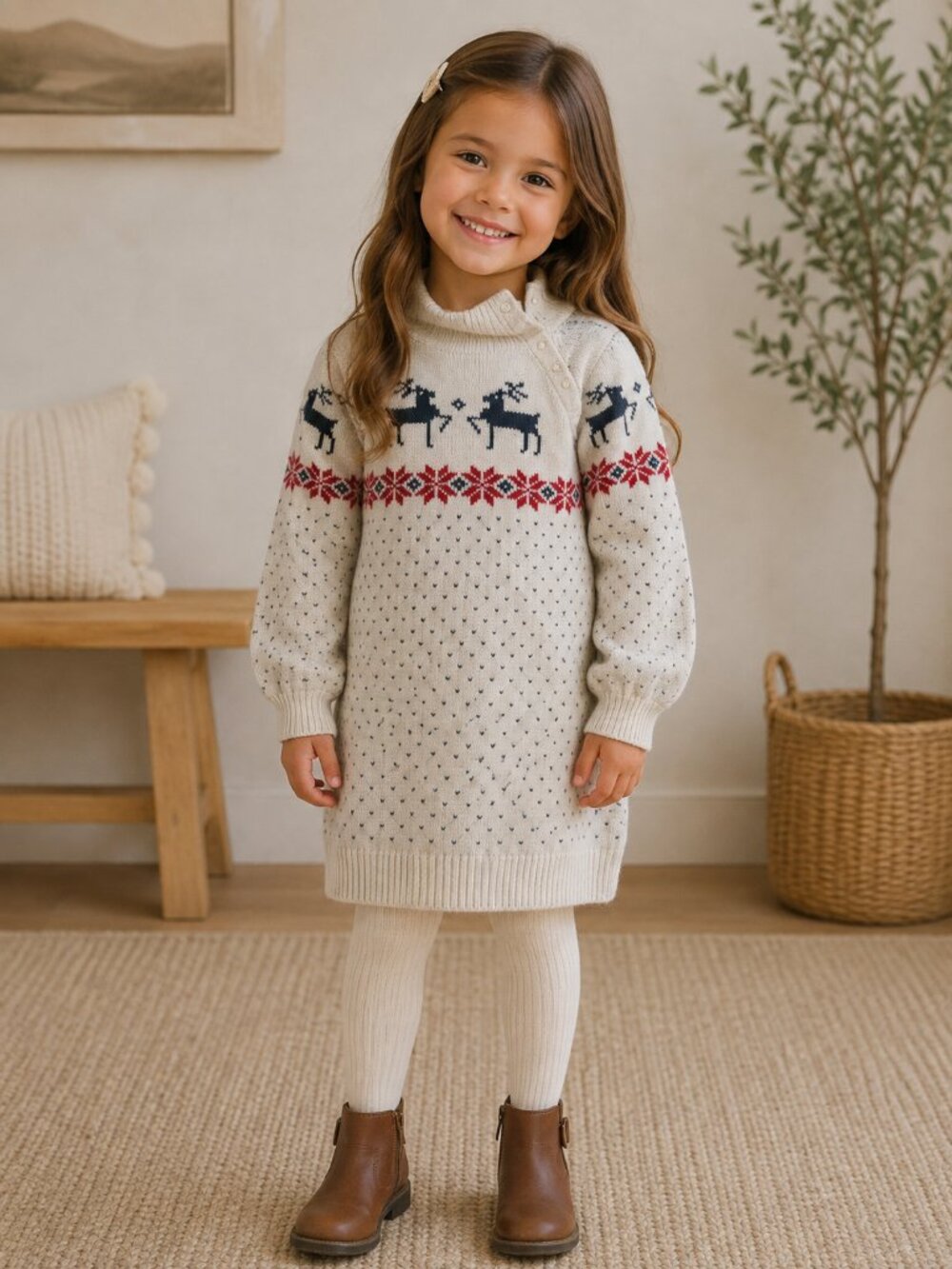 Janie and Jack Reindeer Fair Isle Sweater Dress